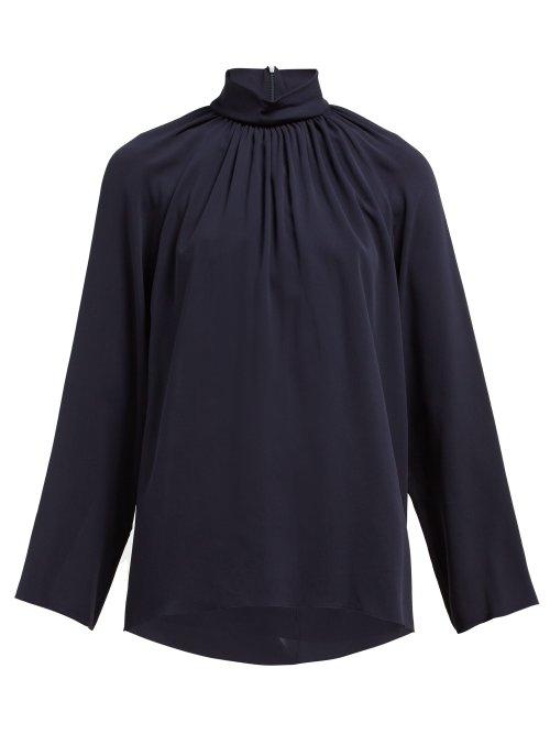 Matchesfashion.com The Row - Ella Gathered Silk Georgette Blouse - Womens - Navy