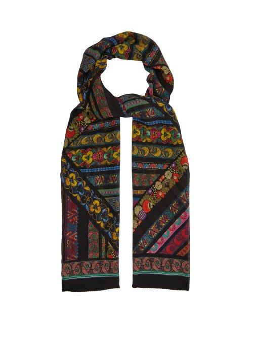 Matchesfashion.com Etro - Floral Print Silk Scarf - Womens - Black