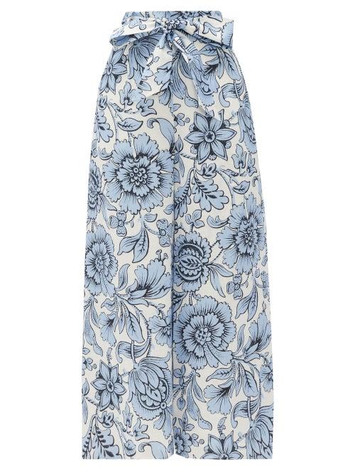 Matchesfashion.com Erdem - Everett Modotti Wallpaper-print Linen Trousers - Womens - Blue White
