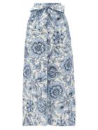 Matchesfashion.com Erdem - Everett Modotti Wallpaper-print Linen Trousers - Womens - Blue White