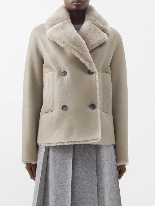 Joseph - Calla Double-breasted Shearling Jacket - Womens - Dark Beige