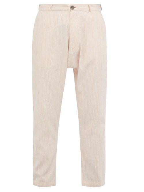 Matchesfashion.com Marrakshi Life - Striped Cotton Blend Tapered Trousers - Mens - Pink