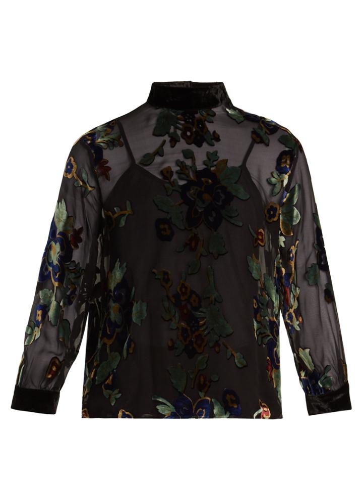 Masscob Floral-print Velvet-devor Top
