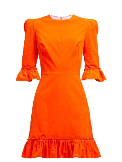 Matchesfashion.com The Vampire's Wife - Festival Ruffle Trimmed Cotton Corduroy Dress - Womens - Orange
