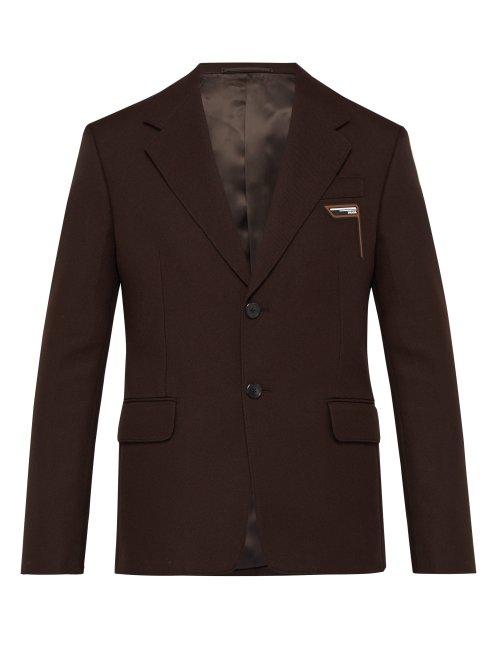 Matchesfashion.com Prada - Logo Embossed Single Breasted Twill Blazer - Mens - Dark Brown