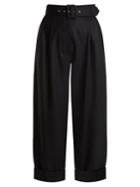 Isa Arfen Belted Wide-leg Wool Cropped Trousers