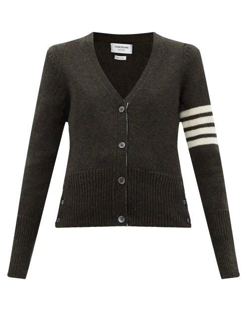Ladies Rtw Thom Browne - Four-bar Intarsia Wool Cardigan - Womens - Khaki