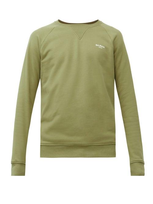 Matchesfashion.com Balmain - Logo-print Loopback Cotton-jersey Sweatshirt - Mens - Green