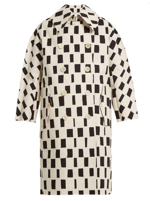 Matchesfashion.com Junya Watanabe - Rectangle Print Point Collar Cotton Coat - Womens - White Black