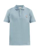 Matchesfashion.com Alexander Mcqueen - Zardozi Embroidered-skull Cotton-piqu Polo Shirt - Mens - Blue