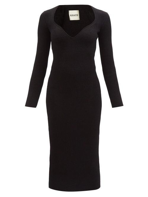 Khaite - Sweetheart-neckline Ribbed-jersey Dress - Womens - Black