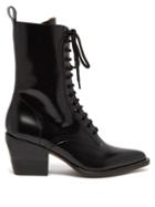 Matchesfashion.com Chlo - Point Toe Lace Up Leather Boots - Womens - Black