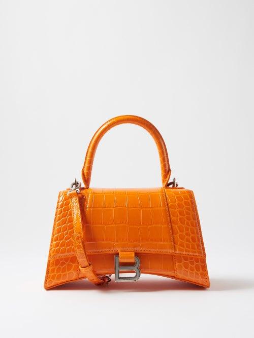 Balenciaga - Hourglass S Crocodile-effect Leather Bag - Womens - Orange
