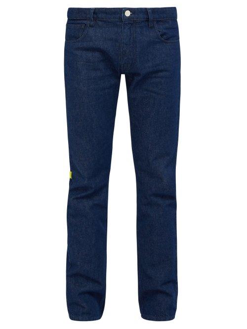Matchesfashion.com Raf Simons - Appliqu Tape Straight Leg Denim Jeans - Mens - Navy