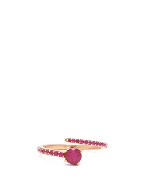 Matchesfashion.com Ileana Makri - Grass Seed Ruby & 18kt Rose Gold Ring - Womens - Red Gold