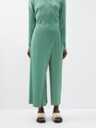 Pleats Please Issey Miyake - Wrap-front Technical-pleated Straight-leg Trousers - Womens - Green