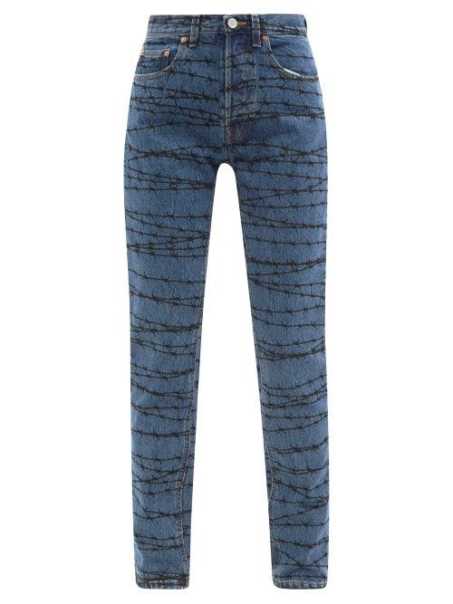 Ladies Rtw Vetements - High-rise Barbed Wire-print Straight-leg Jeans - Womens - Light Denim