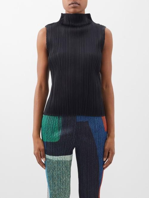 Pleats Please Issey Miyake - Technical-pleated Sleeveless Top - Womens - Black