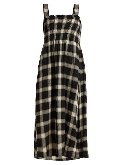 Matchesfashion.com Mm6 Maison Margiela - Smocked Checked Twill Dress - Womens - Black White