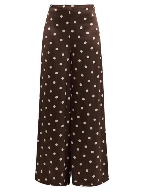 Matchesfashion.com Ganni - Cameron Polka Dot Wide Leg Trousers - Womens - Brown Print