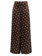 Matchesfashion.com Ganni - Cameron Polka Dot Wide Leg Trousers - Womens - Brown Print