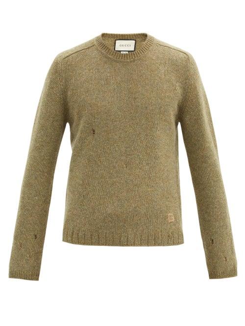 Matchesfashion.com Gucci - Logo-embroidered Laddered-wool Sweater - Mens - Khaki