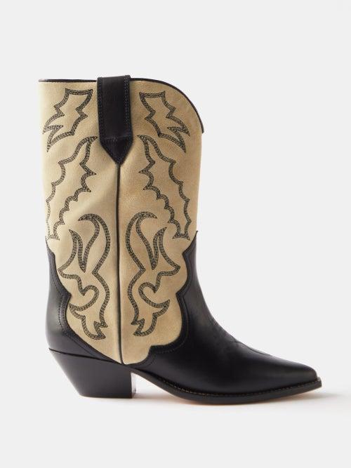 Isabel Marant - Duerto Topstitched Suede And Leather Boots - Womens - Black Multi