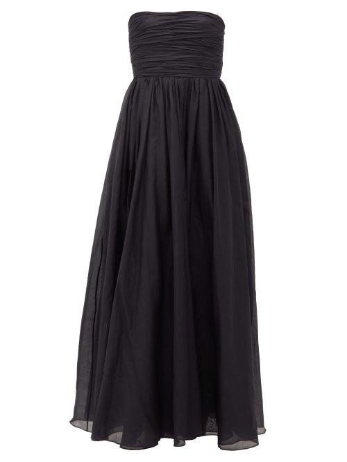 Matchesfashion.com Brock Collection - Gathered-bodice Cotton-blend Voile Gown - Womens - Black