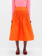 Molly Goddard - Glenn Taffeta Shirred Midi Skirt - Womens - Orange