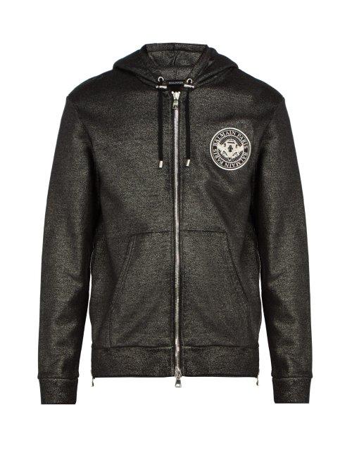 Matchesfashion.com Balmain - Logo Patch Cotton Hooded Sweatshirt - Mens - Black