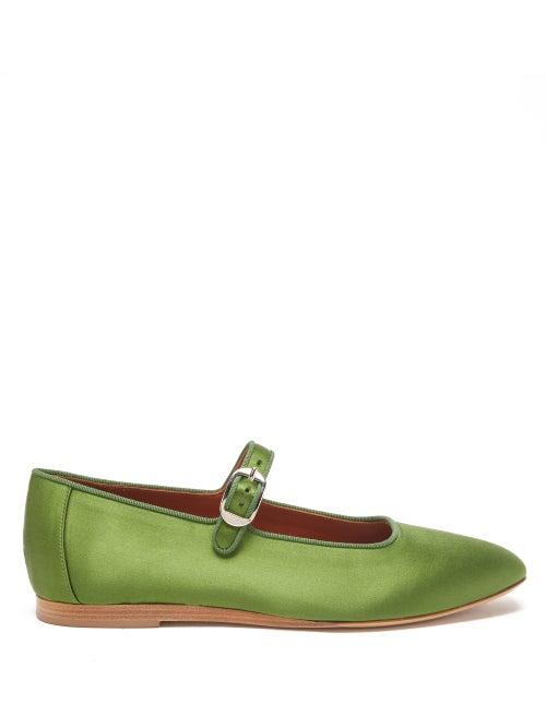 Le Monde Beryl - Mary Jane Silk-satin Ballet Flats - Womens - Green