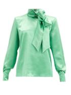 Matchesfashion.com Franoise - Pussy-bow Satin Blouse - Womens - Green