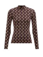 Marine Serre - High-neck Moon-print Recycled-jersey Top - Womens - Brown Multi