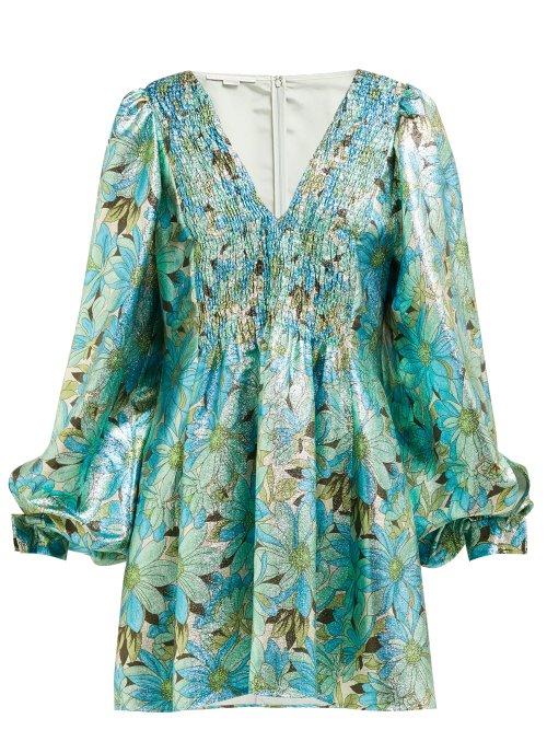 Matchesfashion.com Stella Mccartney - Gianna Floral Print Lam Dress - Womens - Green Multi
