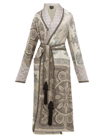 Matchesfashion.com Etro - Derby Paisley Print Quilted Satin Robe Coat - Womens - Grey Multi