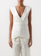 Jil Sander - Draped V-neck Silk-satin Top - Womens - Ivory