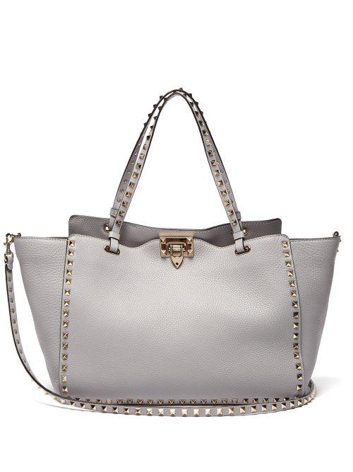 Matchesfashion.com Valentino - Rockstud Medium Leather Tote - Womens - Light Grey