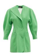 Matchesfashion.com Elzinga - Asymmetric Balloon-sleeve Wool Mini Blazer Dress - Womens - Green