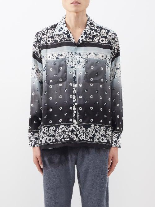Noma T.d - Gradient-dyed Floral-print Satin Shirt - Mens - Black Grey