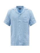 Frescobol Carioca - Cuban-collar Short-sleeved Linen Shirt - Mens - Light Blue