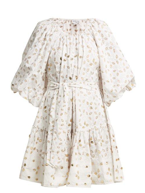 Matchesfashion.com Juliet Dunn - Leaf Print Sequin Embellished Dress - Womens - White Multi
