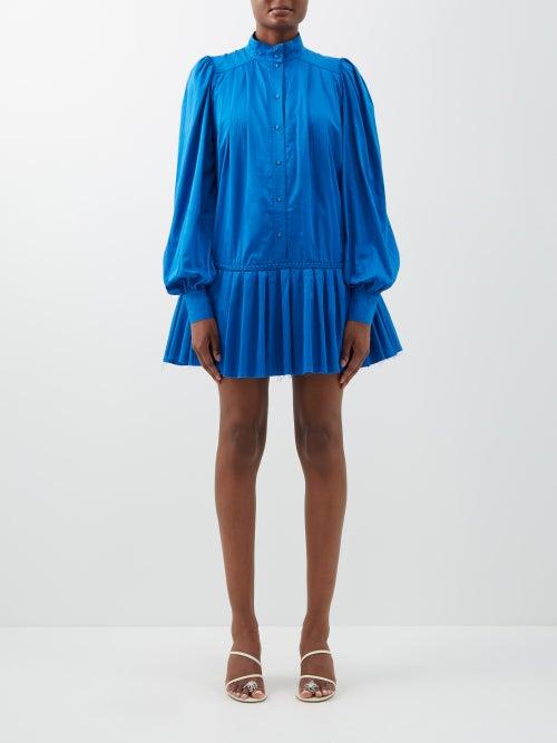Aje - Fallingwater Pleated Cotton-poplin Shirt Dress - Womens - Cobalt Blue