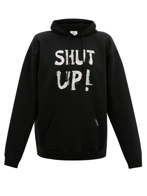 Matchesfashion.com Vetements - Shut Up Logo-print Cotton-blend Hooded Sweatshirt - Mens - Black
