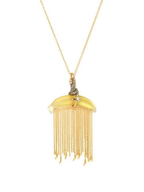 Matchesfashion.com Bibi Van Der Velden - Monkey On Banana Diamond & 18kt Gold Necklace - Womens - Yellow Multi