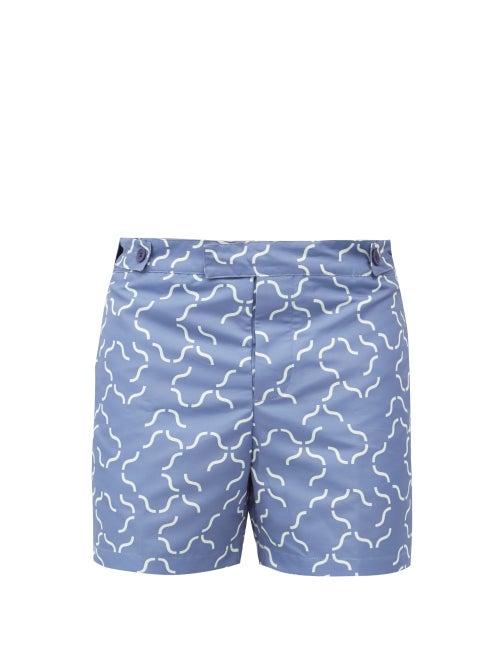 Matchesfashion.com Frescobol Carioca - Tile-print Technical-shell Swim Shorts - Mens - Blue Multi