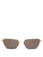Bottega Veneta - Half-rim Rectangular Metal Sunglasses - Womens - Gold