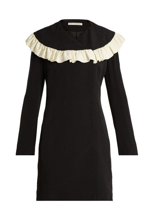 Matchesfashion.com Emilia Wickstead - Lisbet Ruffled Bib Crepe Cady Dress - Womens - Black White