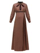 Matchesfashion.com Gucci - Cutout Gg-jacquard And Lurex Cotton-blend Dress - Womens - Brown
