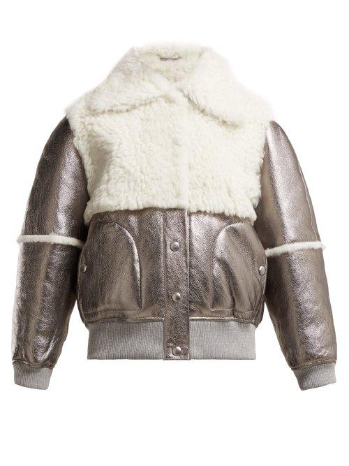 Matchesfashion.com See By Chlo - Crackled Metallic Leather And Shearling Jacket - Womens - Silver