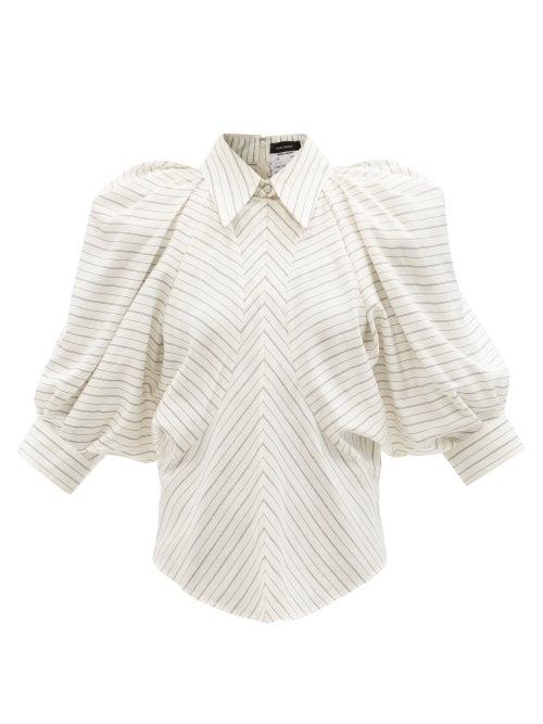 Isabel Marant - Eori Puff-sleeve Striped Crepe Blouse - Womens - White Multi